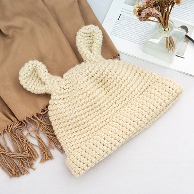 Πλεκτό γυναικείό καπέλο με 3D αυτιά σε καφέ, κίτρινο, μαύρο, μπλε, κρέμα και πορτοκαλί χρώμα