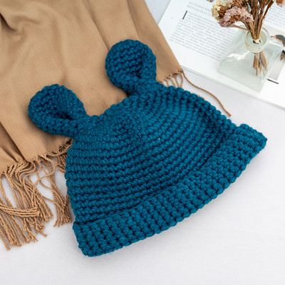 Πλεκτό γυναικείό καπέλο με 3D αυτιά σε καφέ, κίτρινο, μαύρο, μπλε, κρέμα και πορτοκαλί χρώμα