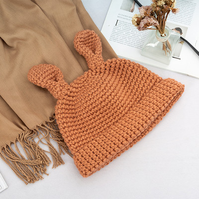 Πλεκτό γυναικείό καπέλο με 3D αυτιά σε καφέ, κίτρινο, μαύρο, μπλε, κρέμα και πορτοκαλί χρώμα