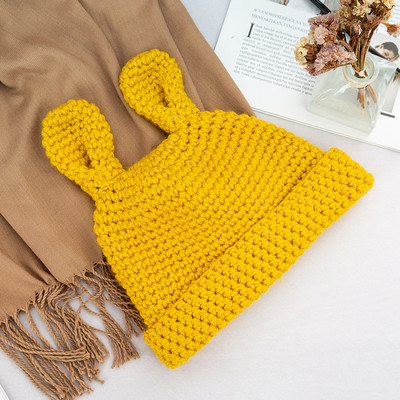 Πλεκτό γυναικείό καπέλο με 3D αυτιά σε καφέ, κίτρινο, μαύρο, μπλε, κρέμα και πορτοκαλί χρώμα