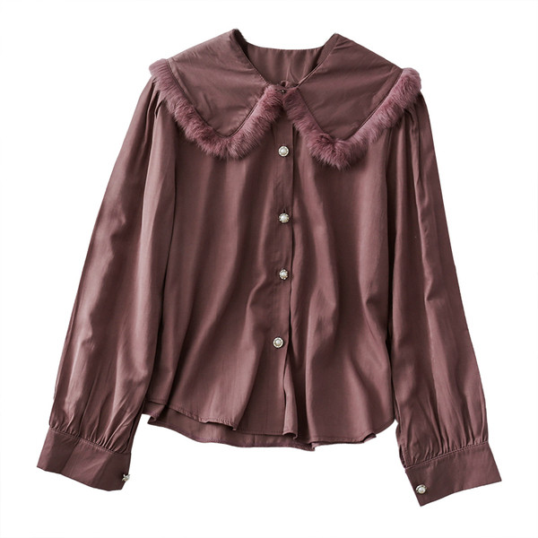 Cămașă modernă de damă cu nasturi și puf în patru culori