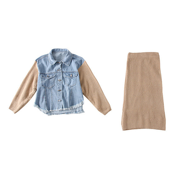 Set de dama model nou din doua parti sacou + fusta in galben, gri, negru si maro