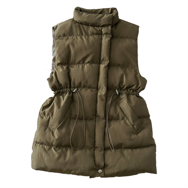 Vesta casual dama cu guler inalt si cravate in verde, alb si negru