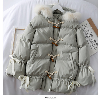 Geaca casual dama cu puf si sireturi in trei culori