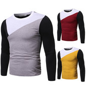 Bluză casual bărbătească cu mâneci lungi și decolteu O în galben, roșu și gri