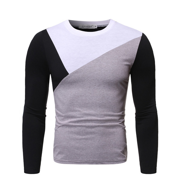 Bluză casual bărbătească cu mâneci lungi și decolteu O în galben, roșu și gri