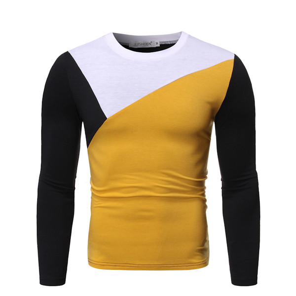 Bluză casual bărbătească cu mâneci lungi și decolteu O în galben, roșu și gri