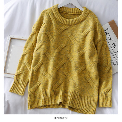 Μοντέρνο γυναικείο πουλόβερ γμε ωοειδές λαιμόκοψη σε ροζ, γκρι, πράσινο και κίτρινο χρώμα