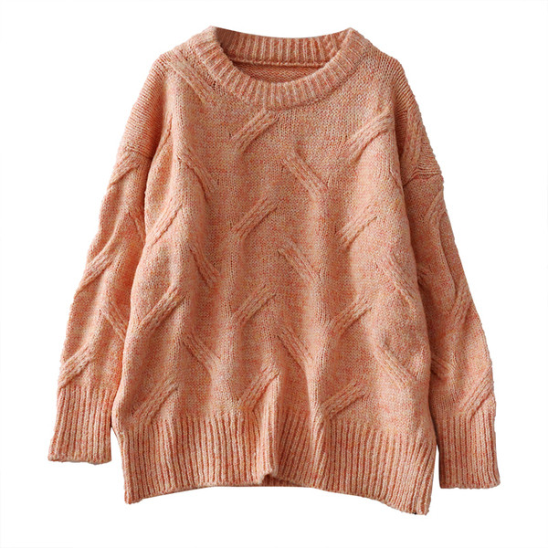 Μοντέρνο γυναικείο πουλόβερ γμε ωοειδές λαιμόκοψη σε ροζ, γκρι, πράσινο και κίτρινο χρώμα