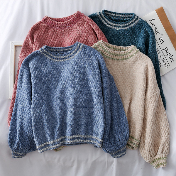 Casual γυναικείο πουλόβερ  σε τέσσερα χρώματα με οβάλ ντεκολτέ