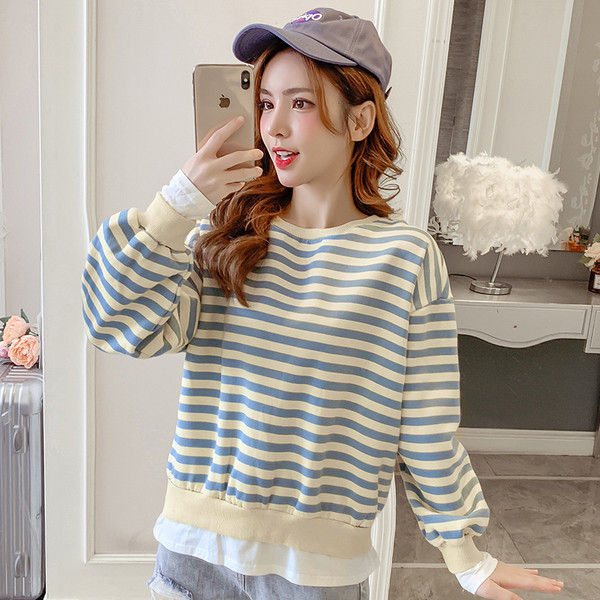 Νέο μοντέλο γυναικείο ριγέ μπλούζα με μακριά μανίκια και λαιμόκοψη O