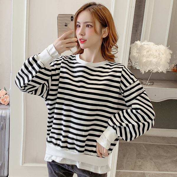 Νέο μοντέλο γυναικείο ριγέ μπλούζα με μακριά μανίκια και λαιμόκοψη O