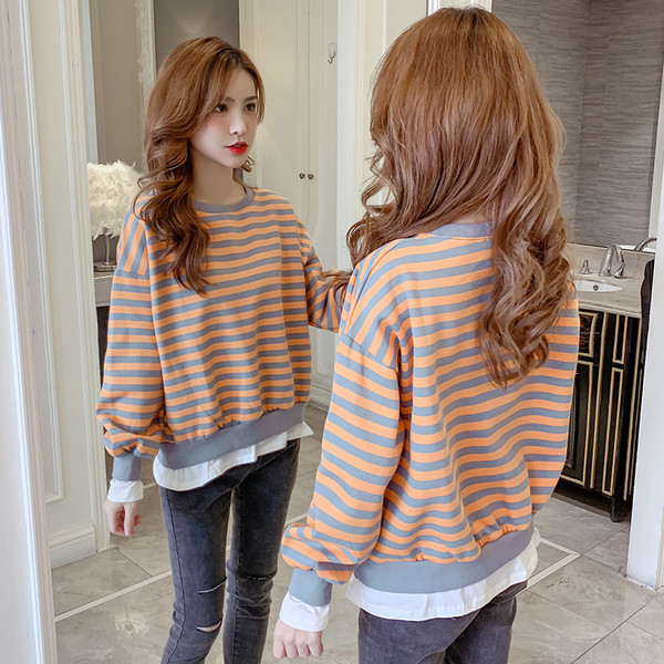 Νέο μοντέλο γυναικείο ριγέ μπλούζα με μακριά μανίκια και λαιμόκοψη O