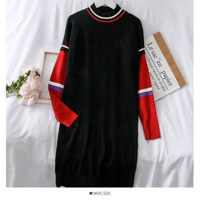 Női alkalmi ruha ovális nyakkivágással és hosszú ujjú fekete színben