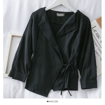 Casual Γυναικείο πουκάμισο με λαιμόκοψη στο λευκό, μαύρο και καφέ χρώμα