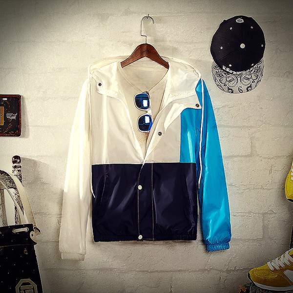 Jachetă casual de toamnă pentru bărbați, cu glugă și mâneci lungi, de culoare albă