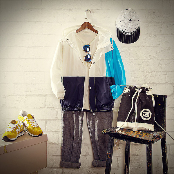 Jachetă casual de toamnă pentru bărbați, cu glugă și mâneci lungi, de culoare albă