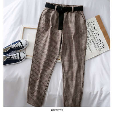 Modern női hosszú nadrág övvel és magas derékkal