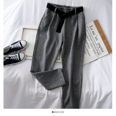 Modern női hosszú nadrág övvel és magas derékkal