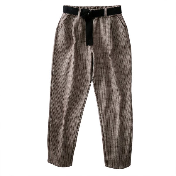 Modern női hosszú nadrág övvel és magas derékkal