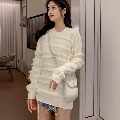 Νέο μοντέλο γυναικείο μοντέρνο πουλόβερ με λαιμόκοψη O σε μπλε, λευκό και ροζ χρώμα