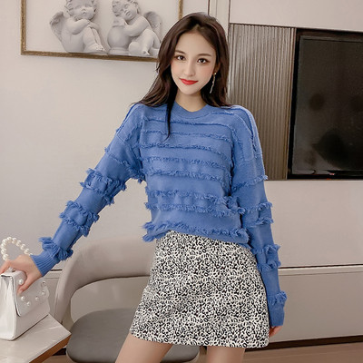 Νέο μοντέλο γυναικείο μοντέρνο πουλόβερ με λαιμόκοψη O σε μπλε, λευκό και ροζ χρώμα