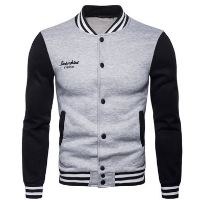 Geaca de toamna moderna pentru barbati cu guler inalt si nasturi in negru, gri si rosu