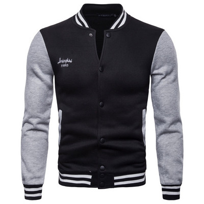 Geaca de toamna moderna pentru barbati cu guler inalt si nasturi in negru, gri si rosu