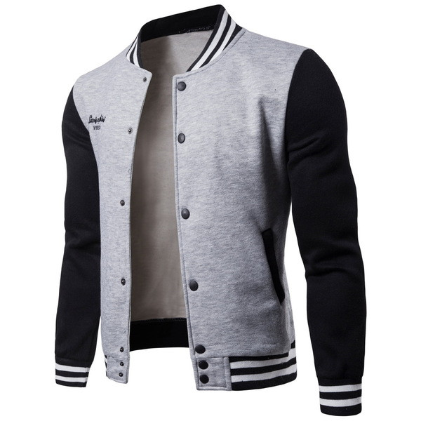 Geaca de toamna moderna pentru barbati cu guler inalt si nasturi in negru, gri si rosu