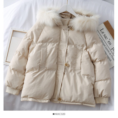 Μοντέρνο χειμωνιάτικο γυναικείο μπουφάν με  γούνα και κουκούλα σε δύο χρώματα