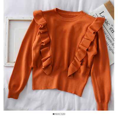 Casual γυναικείο πουλόβερ με βολάν και οβάλ ντεκολτέ σε διάφορα χρώματα