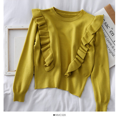 Casual γυναικείο πουλόβερ με βολάν και οβάλ ντεκολτέ σε διάφορα χρώματα