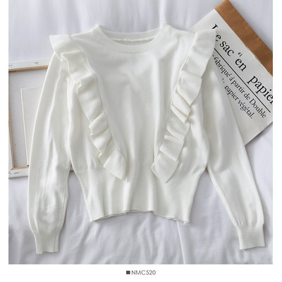 Casual γυναικείο πουλόβερ με βολάν και οβάλ ντεκολτέ σε διάφορα χρώματα