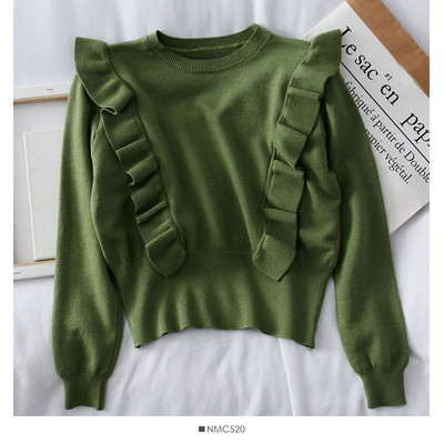 Casual γυναικείο πουλόβερ με βολάν και οβάλ ντεκολτέ σε διάφορα χρώματα