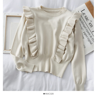 Casual γυναικείο πουλόβερ με βολάν και οβάλ ντεκολτέ σε διάφορα χρώματα