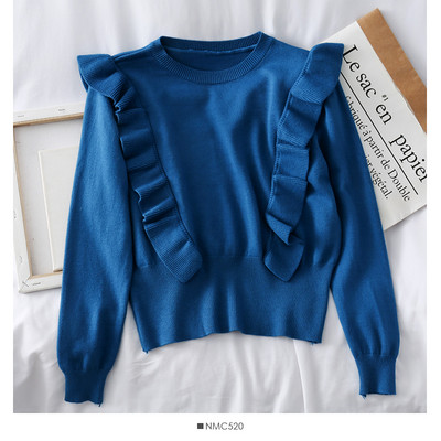 Casual γυναικείο πουλόβερ με βολάν και οβάλ ντεκολτέ σε διάφορα χρώματα