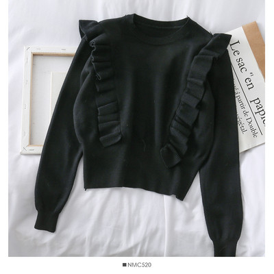 Casual γυναικείο πουλόβερ με βολάν και οβάλ ντεκολτέ σε διάφορα χρώματα