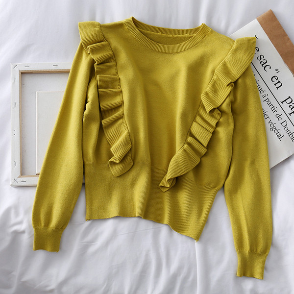 Casual γυναικείο πουλόβερ με βολάν και οβάλ ντεκολτέ σε διάφορα χρώματα