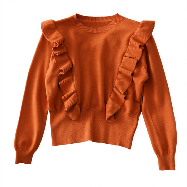 Casual γυναικείο πουλόβερ με βολάν και οβάλ ντεκολτέ σε διάφορα χρώματα