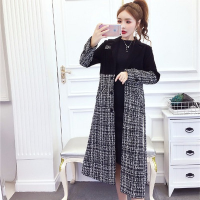 Palton lung, elegant, în carouri, cu nasturi