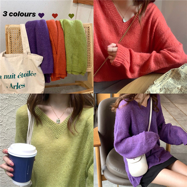 Pulover de iarnă de damă cu decolteu spitz în mai multe culori