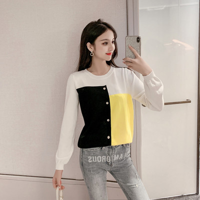 Modern női pulóver gombokkal és O-nyakkal