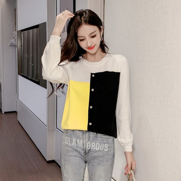 Modern női pulóver gombokkal és O-nyakkal