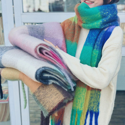 Зимен дамски шал с ресни в четири цвята