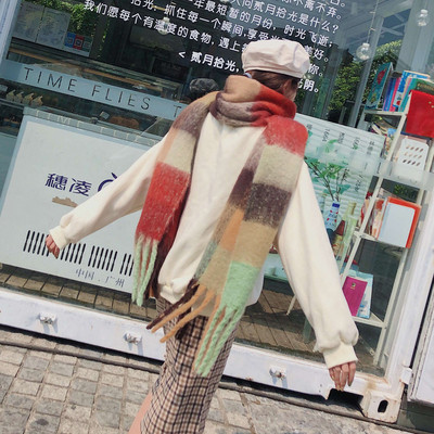 Esarfa de iarna de dama cu franjuri in patru culori