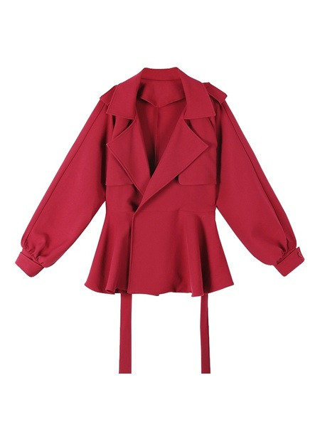 Palton elegant de damă cu decolteu spitz și centură în talie în două culori