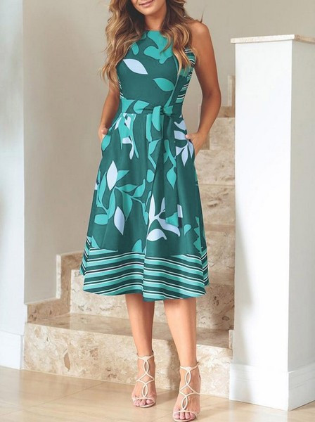 Rochie moderna de dama cu bretele si model floral in trei culori