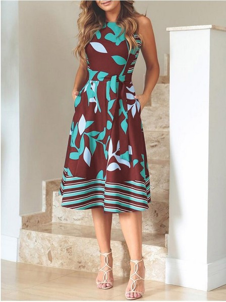 Rochie moderna de dama cu bretele si model floral in trei culori