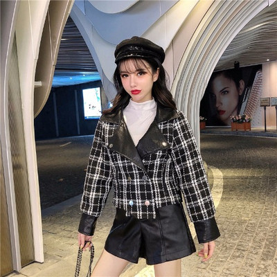 Κοντό καρό μπουφάν από συνθετικό δέρμα