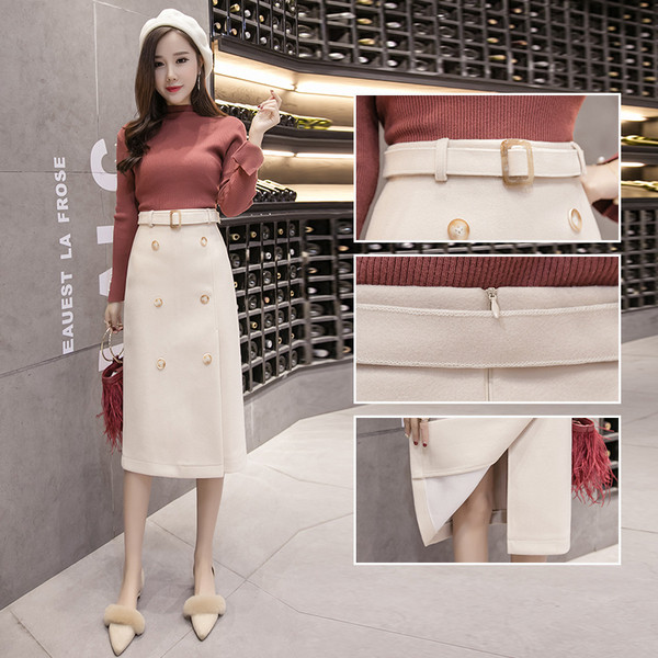 Fusta de dama moderna cu centura si nasturi in negru si bej